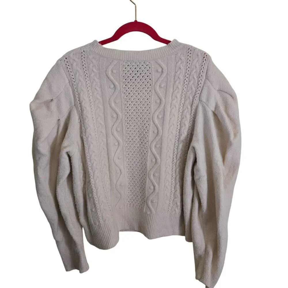 Express Blush Exaggerated Puff Sleeve Cable Knit Acrylic Wool Blend Sweater Size